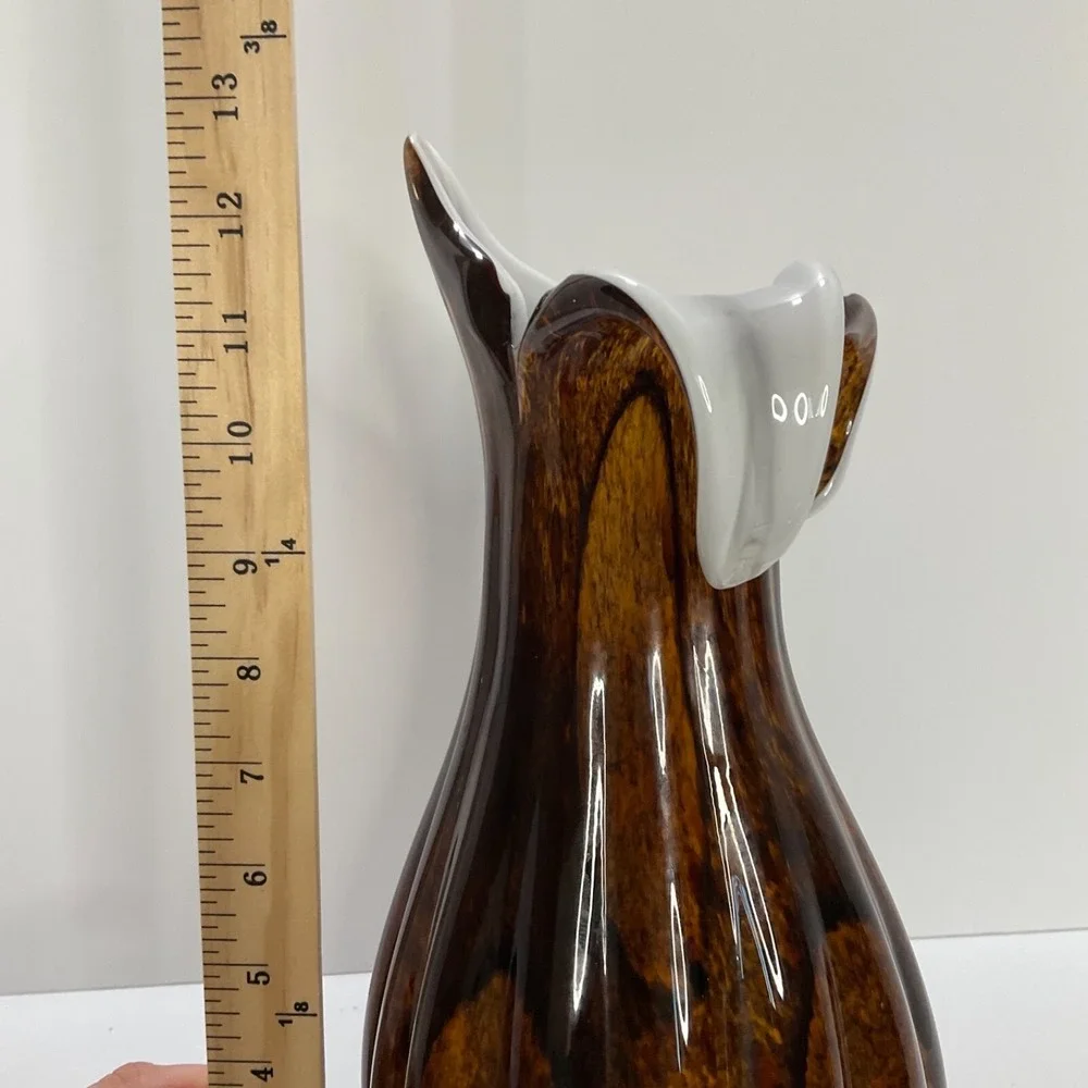 Handblown Vintage Tulip Vase‎ Tiger Eye Brown Fluted White Contrast Home Decor
